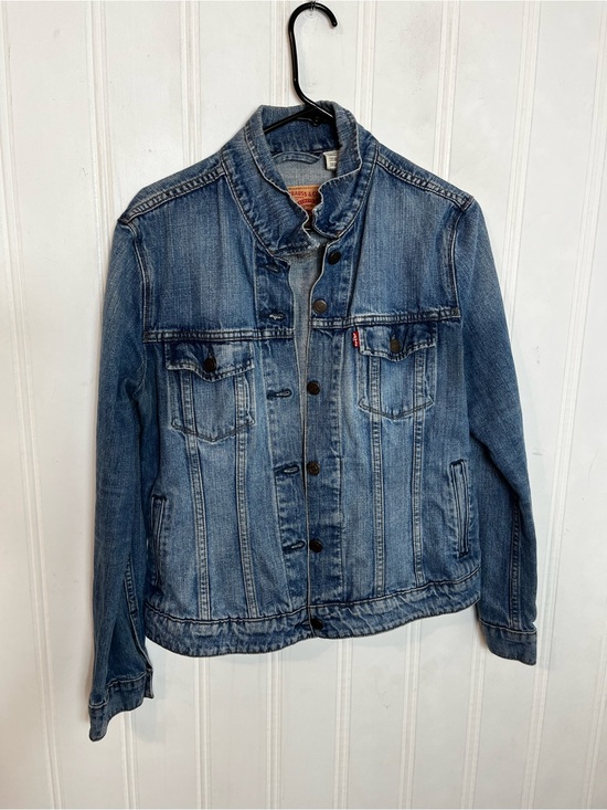 Levi's Jackets & Blazers - Levi's Light Blue Denim Jacket with Tan Leather Patch